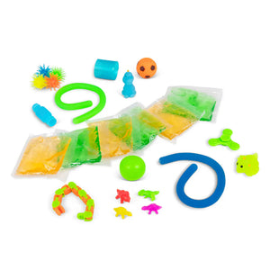 Assorted colorful slime toys on a white background