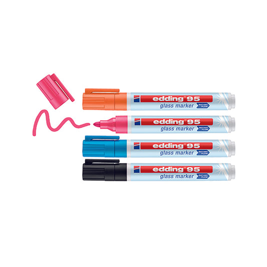 Edding 95 Glass Markers Assorted with Black (Pack of 4) 4-95-5-999