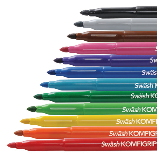 Swash KOMFIGRIP Colouring Pen Broad Tip Assorted (Pack of 12) TW12BD