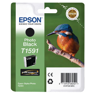 Epson T1591 Ink Cartridge Ultra Chrome Hi-Gloss2 Kingfisher Photo Black C13T15914010