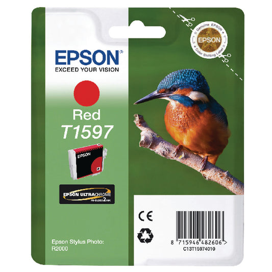 Epson T1597 Ink Cartridge Ultra Chrome Hi-Gloss2 Kingfisher Red C13T15974010