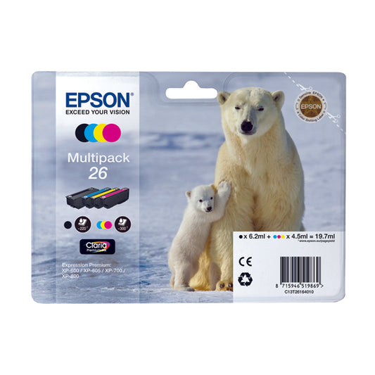 Epson 26 Ink Cartridge Claria Premium Polar Bear Multipack CMYK C13T26164010