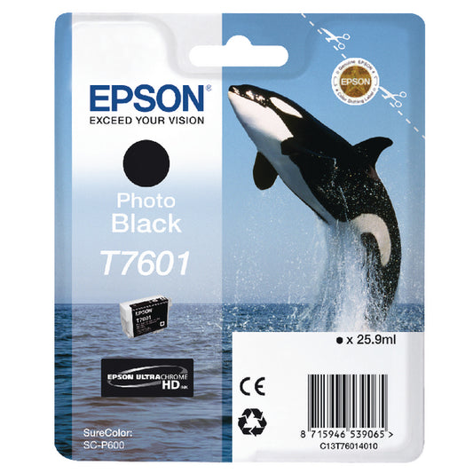 Epson T7601 Ink Cartridge Ultra Chrome HD Killer Whale Photo Black C13T76014010