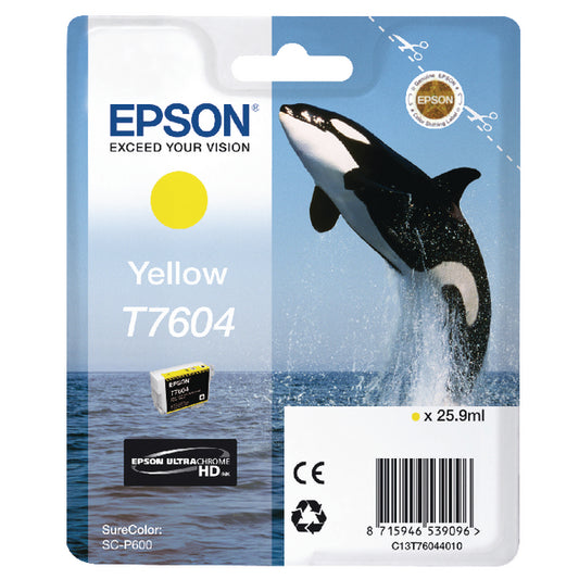Epson T7604 Ink Cartridge Ultra Chrome HD Killer Whale Yellow C13T76044010