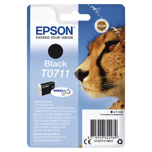Epson T0711 Ink DURABrite Ultra Cheetah Black C13T07114012