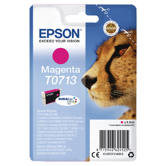 Epson T0713 Ink Cartridge DURABrite Ultra Cheetah Magenta C13T07134012