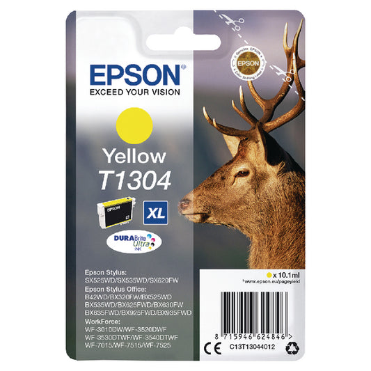 Epson T1304 Ink Cartridge DURABrite Ultra Extra High Yield Stag Yellow C13T13044012