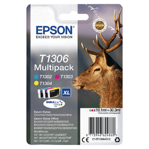 Epson T1306 Ink Cartridge DURABrite Ultra Extra High Yield Stag Multipack CMY C13T13064012