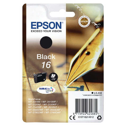 Epson 16 Ink Cartridge DURABrite Ultra Pen/Crossword Black C13T16214012