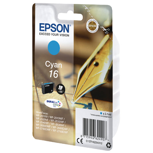Epson 16 Ink Cartridge DURABrite Ultra Pen/Crossword Cyan C13T16224012