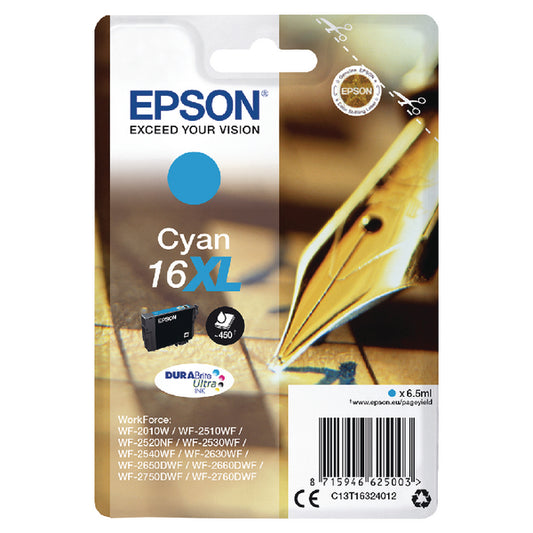 Epson 16XL Ink Cartridge DURABrite Ultra HY Pen/Crossword Cyan C13T16324012