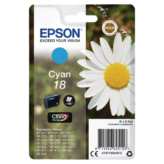 Epson 18 Home Ink Cartridge Claria Daisy Cyan C13T18024012