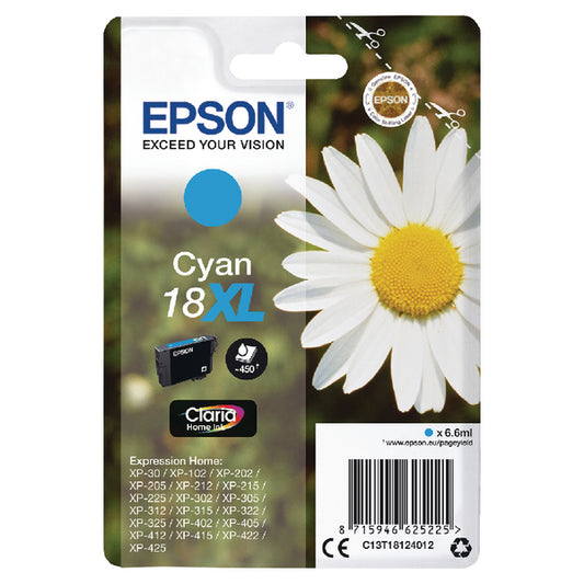 Epson 18XL Home Ink Cartridge Claria High Yield Daisy Cyan C13T18124012