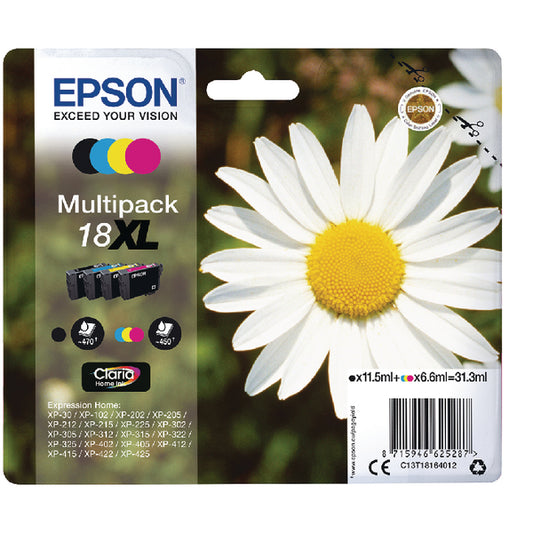 Epson 18XL Ink Cartridge Claria Home Daisy Multipack High Yield CMYK C13T18164012