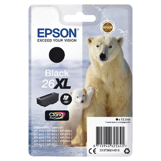 Epson 26XL Ink Cartridge Premium Claria Polar Bear Black C13T26214012