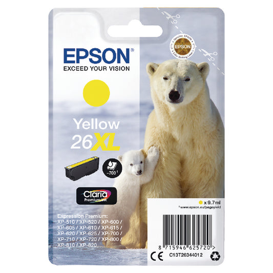 Epson 26XL Ink Cartridge Premium Claria Polar Bear Yellow C13T26344012