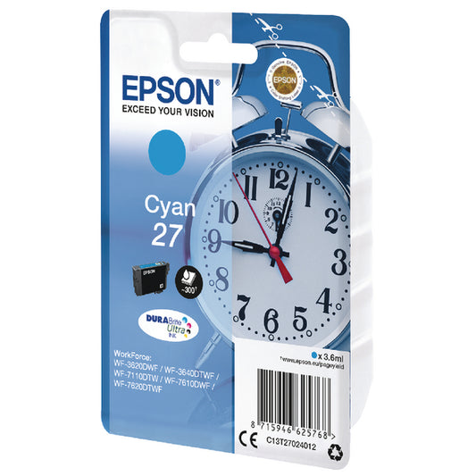 Epson 27 Ink Cartridge DURABrite Ultra Alarm Clock Cyan C13T27024012