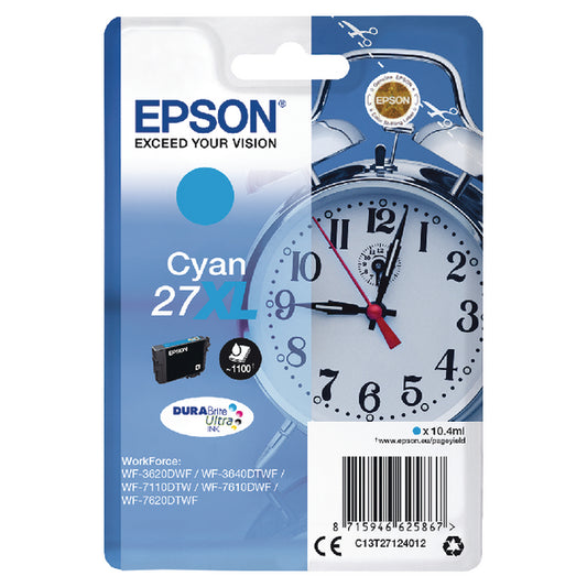 Epson 27XL Ink Cartridge DURABrite Ultra High Yield Alarm Clock Cyan C13T27124012