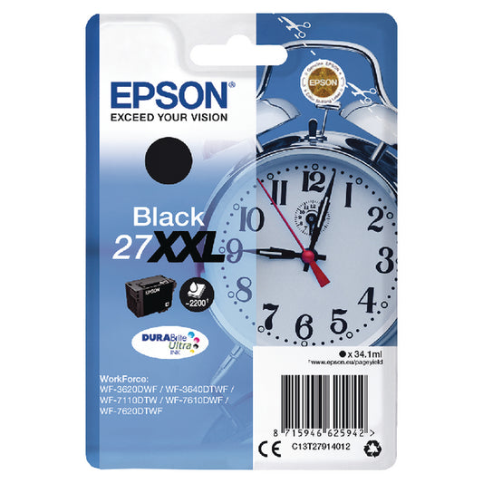Epson 27XXL Ink Cartridge DURABrite Ultra Extra High Yield Alarm Clock Black C13T27914012