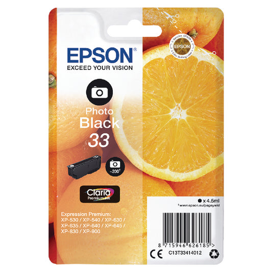 Epson 33 Ink Cartridge Claria Premium Oranges Photo Black C13T33414012