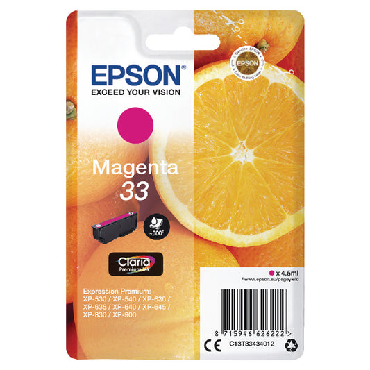 Epson 33 Ink Cartridge Claria Premium Oranges Magenta C13T33434012