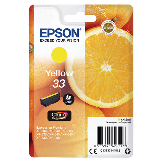 Epson 33 Ink Cartridge Claria Premium Oranges Yellow C13T33444012