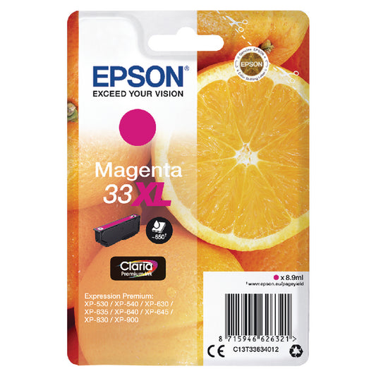 Epson 33XL Ink Cartridge Claria Premium High Yield Oranges Magenta C13T33634012