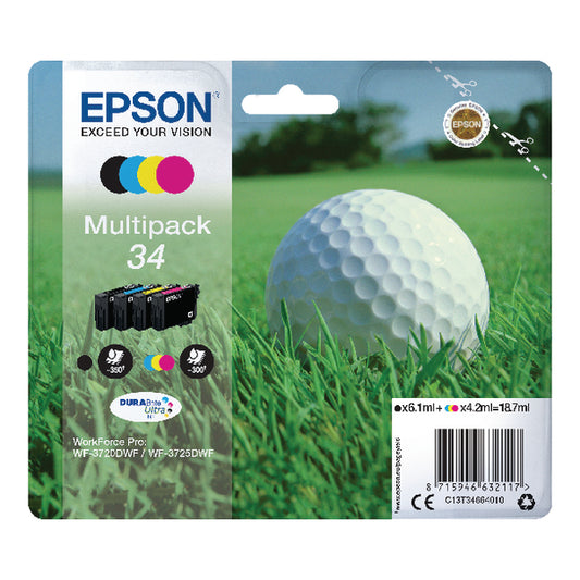 Epson 34 Ink Cartridge DURABrite Ultra Multipack Golf Ball CMYK C13T34664010