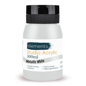 Elements Acrylic Paint in Metallic White (500ml)