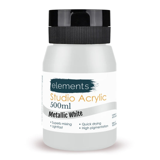 Elements Acrylic Paint in Metallic White (500ml)