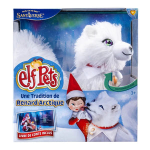 Elf Pets packaging box with a plush white artctic fox and storybook inside