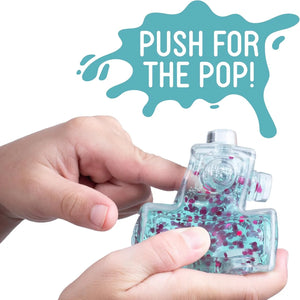 Hand holding a Fidget Blox with text 'Push for the Pop!' above it.