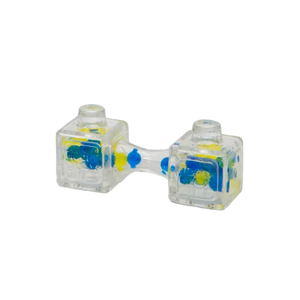 Fidget Blox with red and blue markings on a white background