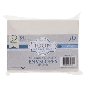 Icon Occasions C6 100gsm Envelopes - Ivory (50 Pack)