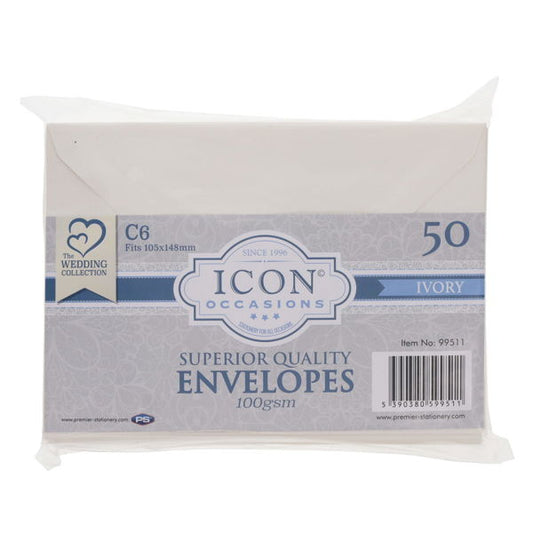 Icon Occasions C6 100gsm Envelopes - Ivory (50 Pack)