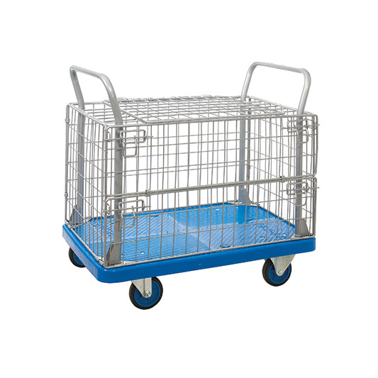 Proplaz Mesh Sided Platform Truck with Hinged Lid and Half Drop Side 300kg Capacity PPU24Y