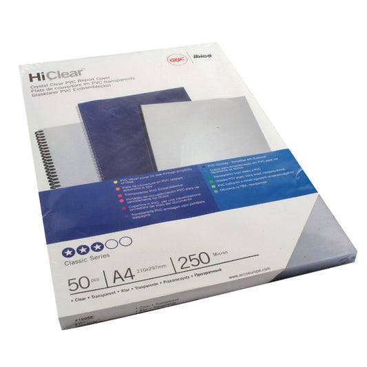 GBC HiClear A4 Binding Cover 250 Micron Clear (Pack of 50) 41605E