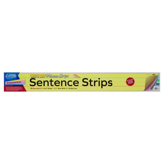 Pkt.30 Wipe-off Sentence Strips 3"x24" - Coloured