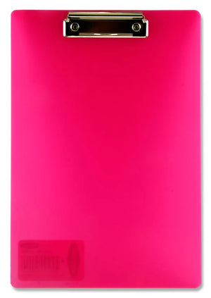 Pink clipboard with a gold clip on a white background