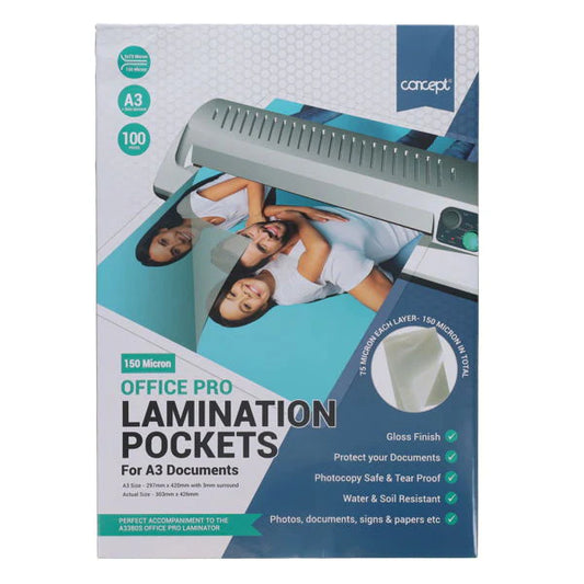 Office Pro A3 Laminating Pouches 150 Micron (100 Pack)