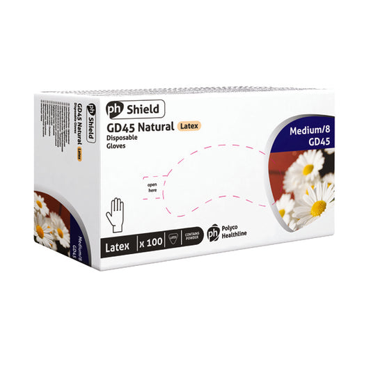 Shield Powdered Latex Gloves Medium Natural (Pack of 100) GD45