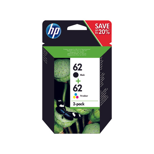 HP 62 Inkjet Cartridges 2-Pack Black and Tri-Colour CMY N9J71AE