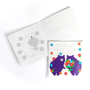 Two traceable greeting cards with bear illustrations on a white background