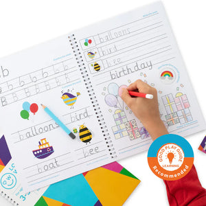 Children's handwriting activity book with coloring and learning activities, recommended by Good Play Guide Learning.