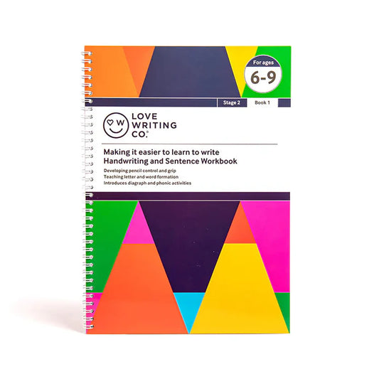 Workbook with geometric design on a white background