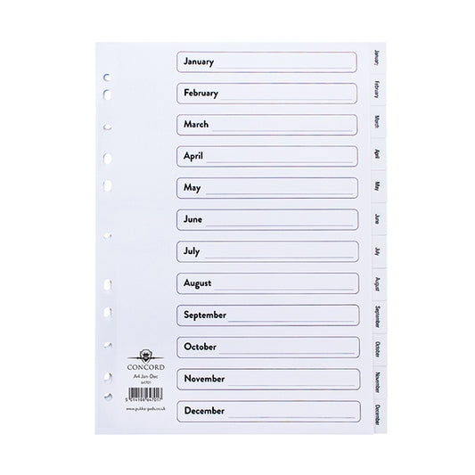 Concord Index January-December A4 Polypropylene White 64701