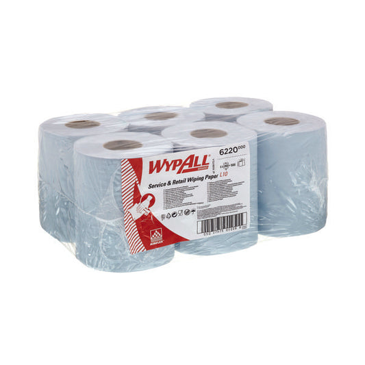 WypAll L10 Service and Retail Centrefeed Paper Rolls 1 Ply Blue (Pack of 6) 6220