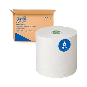 Scott Essential 1-Ply Hand Towels Roll E-Roll Large White (Pack of 6) 6638