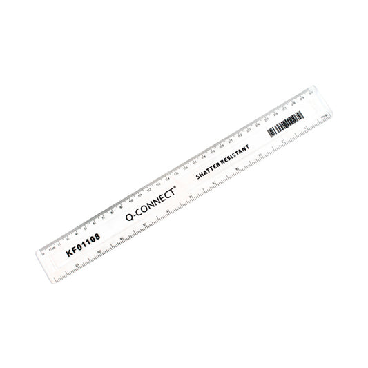 Q-Connect Shatter Resistant Ruler 30cm Clear (Pack of 10) KF01108Q