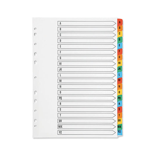 Q-Connect Multi-Punched A-Z 20-Part Reinforced Multi-Colour A4 Index Pre-Printed Tabs KF01523